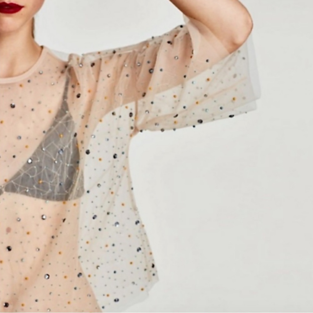 BrandNew Zara Sheer Beaded Top